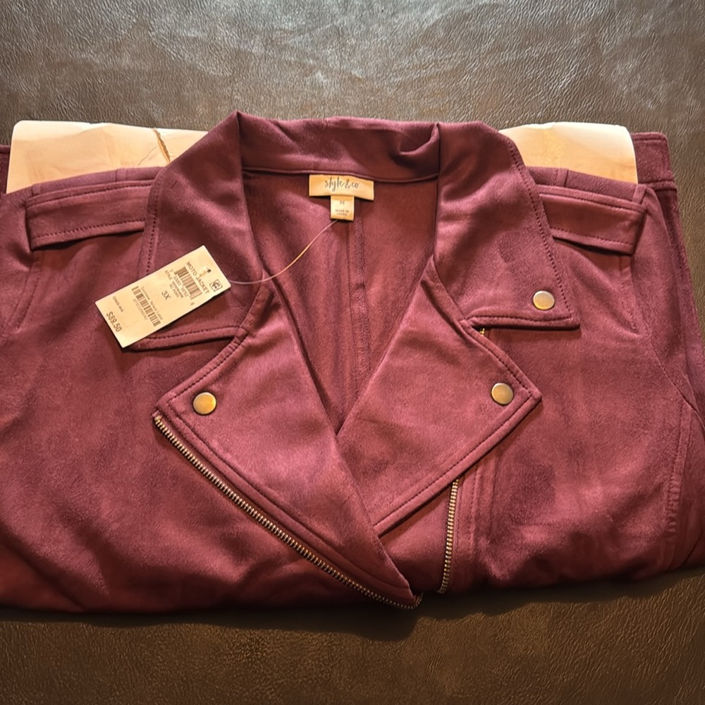NWT Style & Company Maroon Moto Zip Jacket Size 3X - Picture 4 of 12